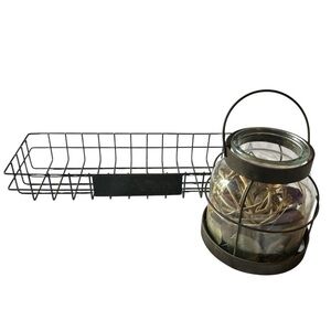 Rustic Country Brown Wire Basket and Glass Lantern Set